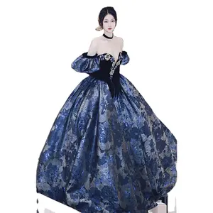 Gaun Quinceanera biru dongker berkilau 2023 pesta Formal manik-manik renda applique manis 15 gaun pesta dansa Prom MQ448