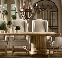 Table à manger rectangulaire sur mesure en chêne massif, pliable, de luxe, avec piétement français, pour la maison, l'hôtel ou la villa