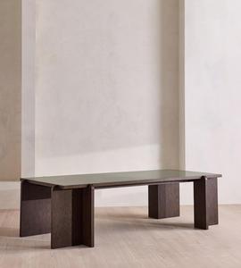 Custom Luxury <b>Solid</b> Oak Dining Set Rectangle Burl <b>Wood</b> Veneer <b>Table</b> & Curved Back Velvet Dining Armchairs For Home Dining Space - Product Image 5