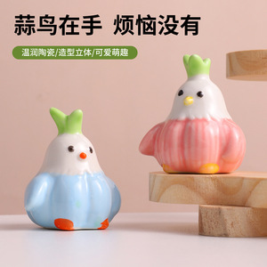 Turning Direction Garlic Bird Ceramic Ornament 3Pcs Spinning Decor For Home Desktop Tea <b>Table</b> Gift Craft - Product Image 5