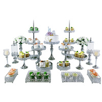 Support à gâteau 19 pièces, centre de table argenté pour mariage, décoration de fête