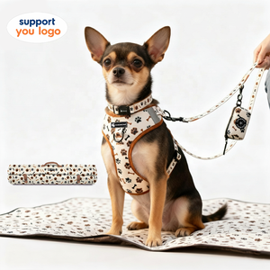 カスタム デザイナー ノー プル ドッグ ハーネス セット ソフト パッド 入り ペット カラー プレミアム ドッグ リード & ハーネス ドッグ プープ バッグ ホルダー ペット 用品 - Product Image 2