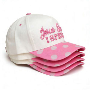Casquette structurée à 5 panneaux avec broderie 3D personnalisée, couronne moyenne, rose et blanc à pois, visière de baseball pour le streetwear quotidien hip-hop - Product Image 2
