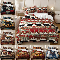 Collection de literie sur le thème de l'ours sauvage de la forêt - Ensemble de housse de couette personnalisée en polyester à impression numérique 300tc écologique 3 pièces