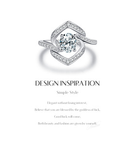 S925 <b>Silver</b> Women's Round Diamond Engagement <b>Ring</b> Geometric Pave Setting Prong Mount Romantic Style - Product Image 3