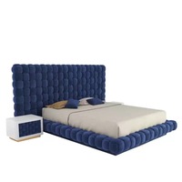 Modernes Blaues Samt-Kingsize-Schlafzimmermöbel Einzigartiges Doppelkopfteil mit Knopfheftung-Design