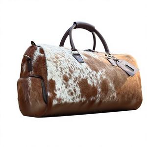 Sac de voyage unisexe en cuir véritable avec fourrure, design personnalisé, fermeture éclair, portable, LHDB-0096 - Product Image 1