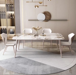 Set da Pranzo Nordico Minimalista per <span class=keywords><strong>6</strong></span> Persone con <span class=keywords><strong>Tavolo</strong></span> in Marmo e Sedie, Arredamento Ecologico per Sala da Pranzo - Product Image 2