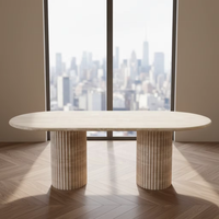Table à manger ronde en marbre travertin naturel, piétement cylindrique unique, style Wabi, mobilier de salle à manger, maison de rêve