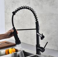 Robinet de cuisine avec douchette extractible en acier inoxydable noir mat, monocommande, à un ou trois trous