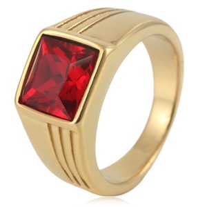 yunnique Geometric Red Gemstone <b>Titanium</b> Steel <b>Ring</b> Bezel Setting Unisex Wedding Gift Jewelry - Product Image 1