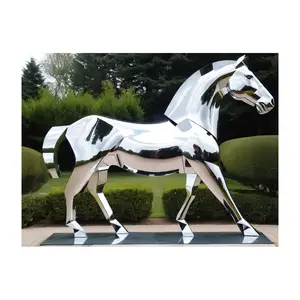 Estátua de cavalo animal de aço inoxidável com arte exclusiva para decoração de grandes jardins e negócios