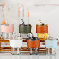 Mug à café portable en verre transparent coloré à double paroi de 400 ml, anti-fuite, plaqué or, personnalisable, avec paille et couvercle – Vente en gros