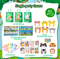 Bracelets à claquer, pailles, bandeaux gonflables, masques, sacs cadeaux, autocollants, accessoires et décorations de fête sur le thème des animaux de la jungle et de safari