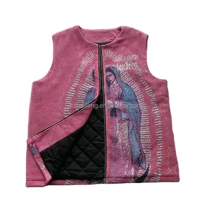 New design custom women's vest tapestry quilted jacket cotton Padded vest ladies pink puffer patchwork warm vest coat