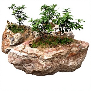 Handmade <b>Stone</b> Carved Planter With Green Plants Natural Rock Sculpture Home Decoration Flower Pot <b>Garden</b> <b>Ornament</b> For Sale - Product Image 1