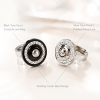 Bague circulaire pour femme, sertie de cristaux, plaquée noir et argent, deux options de couleur, disque rotatif en acier inoxydable