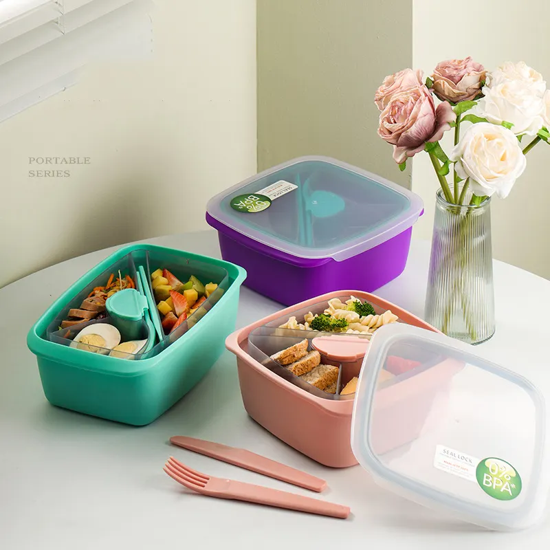Kunststoff-Bento-Bento-Stahl-Lunchbox Automatikkoch Silizium-Terrazzo-Bambini-Bento-Schachtel 2 Abteilung