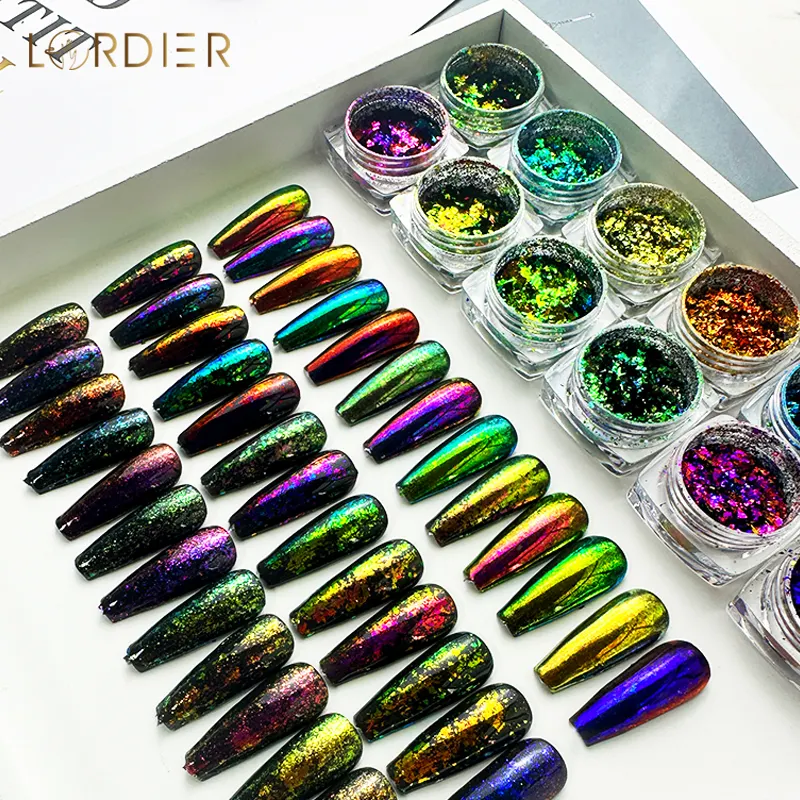 Poudre à ongles métallique caméléon de haute qualité, Pigment de couleur changeante, paillettes pour vernis à ongles en Gel