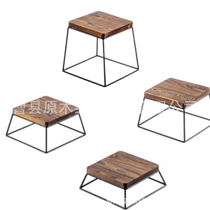 Modern Minimalist Wooden <b>Shelf</b> Square Solid Wood Wrought Iron Base <b>Desktop</b> Storage Organization Display Stand - Product Image 1