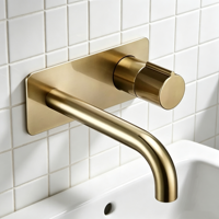 Robinet de lavabo mural encastré Weihao en laiton brossé doré, mitigeur monocommande eau chaude et froide pour salle de bain