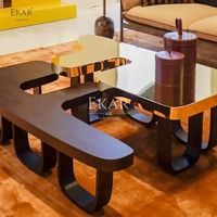 Meja kopi konversi Modern desain kreatif ruang tamu kontemporer ruang makan rumah Villa menampilkan MDF batu baja kayu