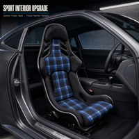 Siège baquet de course personnalisé en fibre de carbone avec tissu à carreaux bleus pour modification automobile, amélioration de l'intérieur OEM