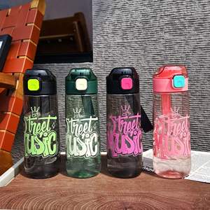 Bouteille d'eau de sport en plastique colorée personnalisée, 700 ml, 23 oz, sans BPA, en PE, avec corde portable, pour la motivation à la remise en forme - Product Image 2