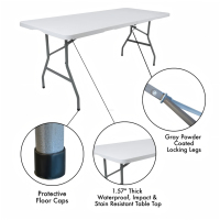 Table pliante rectangulaire en plastique HDPE blanc de haute qualité, capacité 330 lbs, pour la restauration et les banquets, 6 pieds