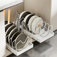 Support de rangement coulissant en métal réglable pour couvercles de casseroles, assiettes et ustensiles de cuisine, pour armoire de cuisine
