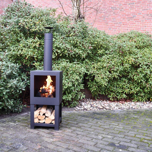 Cheminée extérieure moderne multifonctionnelle 2 en 1 en bois noir, foyer extérieur - Product Image 6