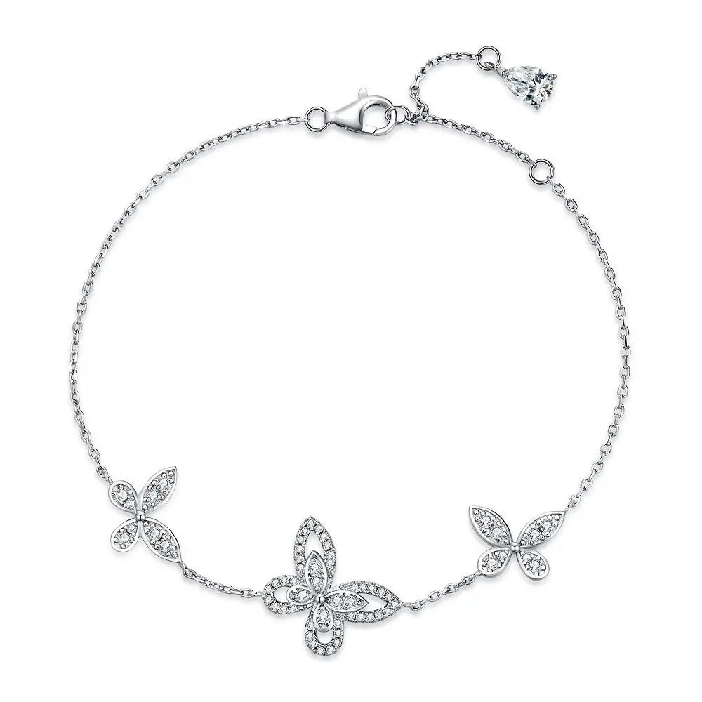 Groothandel Delicate Hoge Kwaliteit 925 Sterling Zilver 18K Verguld 3 Stuks 5a Cz Zirkonia Vlinder Ketting Armbanden