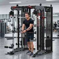 Machine Smith professionnelle 3-en-1 avec double pile de poids de 144 kg et cage de musculation robuste pour salle de sport commerciale