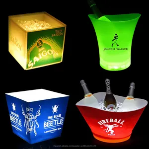 Promoción de la cerveza de logotipo personalizado acrílico de champán de plástico vino led cubo de hielo para fiesta