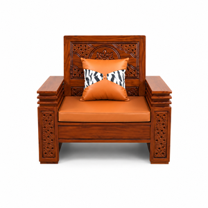 Sofá Cama Cuadrado de Madera de Teca Sólida Jepara Heritage, Detalles Tallados a Mano, Mueble de Sala de Estar de Tres Plazas Premium, Interior de Lujo - Product Image 3