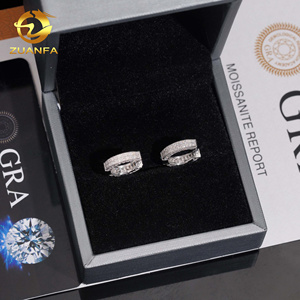 USA Local Stock Pass Diamond Tester 2Row VVS Moissanite Diamond Iced Out <strong>Hoop</strong> Earrings Hip Hop Jewlery 925 <strong>Silver</strong> <strong>Hoop</strong> Men - Product Image 4