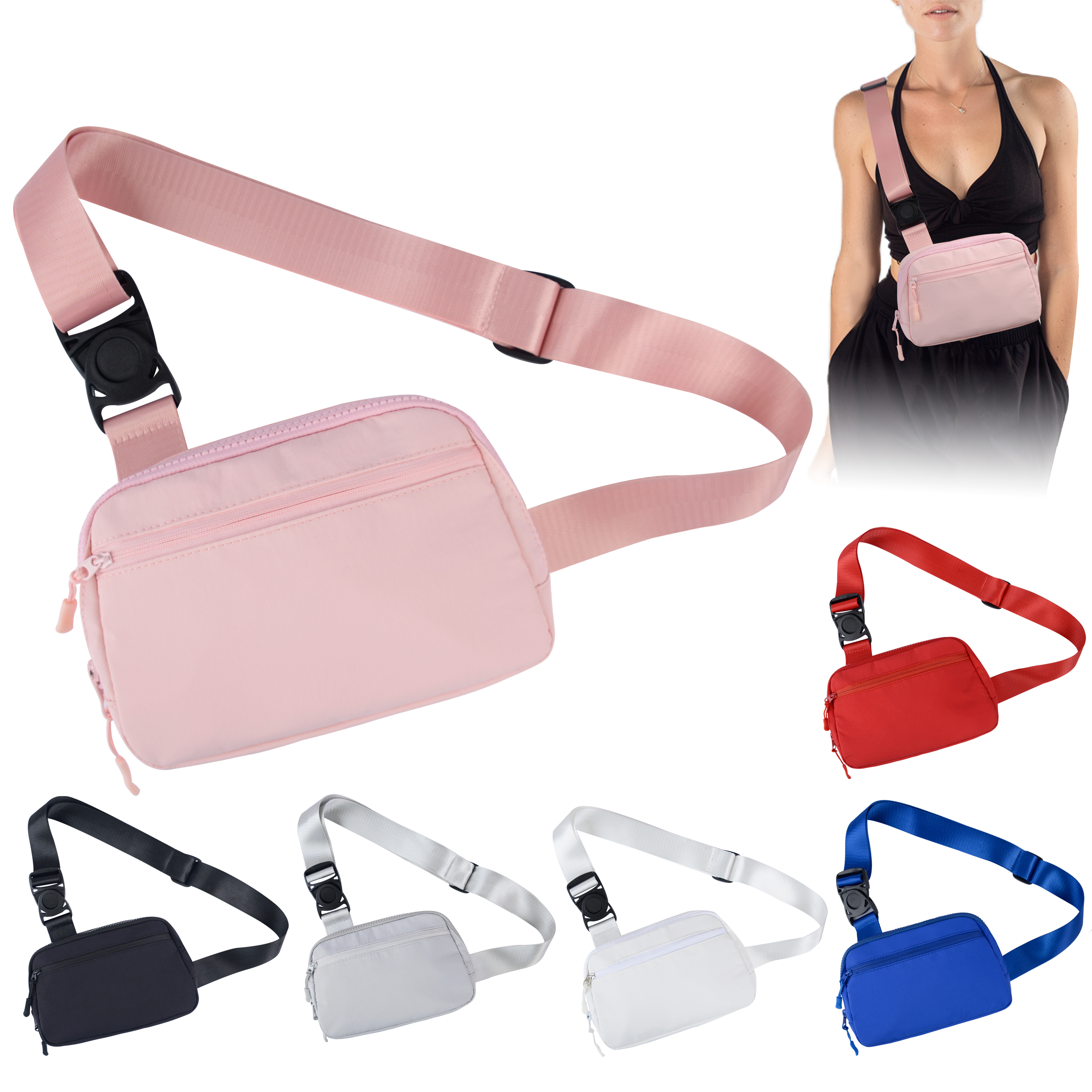 Multi Zipper Pocket Adjustable Strap