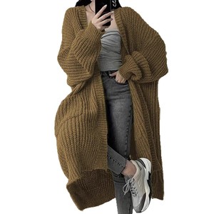 Nouvelle collection automne style européen et américain : <span class=keywords><strong>Cardigan</strong></span> décontracté ample en acrylique à col en V, longueur au-dessus du genou, pour <span class=keywords><strong>femme</strong></span> - Product Image 5