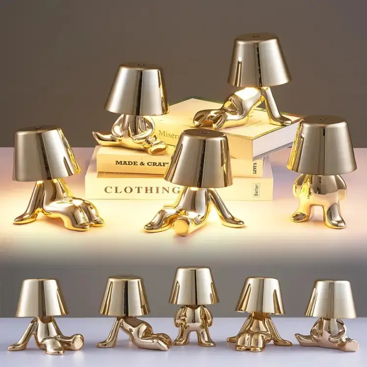 Moderne Denker Golden Man Lampe Nachttisch Nachtlicht kreative tragbare USB wiederaufladbare berührungsempfindliche dekorative Tischlampe