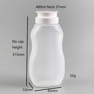 Bouteille compressible translucide givrée <span class=keywords><strong>de</strong></span> 400 ml en plastique recyclé <span class=keywords><strong>de</strong></span> qualité alimentaire avec étiquette personnalisée pour ketchup tomate, pour usage en cuisine, bonbons et gâteaux - Product Image 4