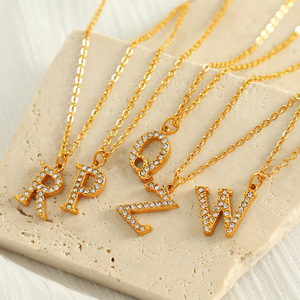 Collar con Colgante de Letra de Acero Inoxidable, Cadena con Letras del Alfabeto con Incrustaciones, Joyería de Moda, Cadena para Clavícula - Product Image 3