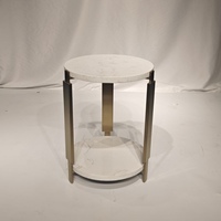 Mesa Auxiliar Redonda de Dos Niveles con Tapa de Mármol Blanco y Estructura de Acero Inoxidable Dorado