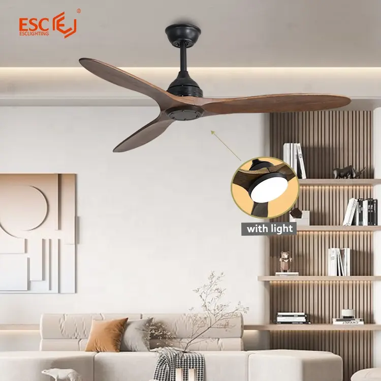 Stylish European Simple Solid Wood 52 Inch 3 Blade Ceiling Fan With Remote Control