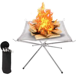 Tripod Square Colapsible Mesh Fire Pits Wood Burning Outdoor, Portable Foldable Outdoor Camping Fire Pit Stainless Steel