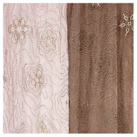 Tela de Lentejuelas Marrón Floral a Precio de Fábrica, Tela de Tul Transparente con Cuentas para Primavera/Verano, Tela de Encaje con Lentejuelas Rosas para Vestidos Formales