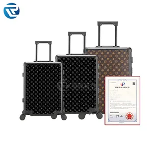 Factory custom patchwork printed leather luggage Aluminum frame pull rod stylish design latest travel Business casual