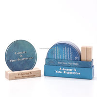 Ensemble de boîtes de cartes de manifestation d'affirmations positives de forme ronde avec impression personnalisée de format de papier et support en bois