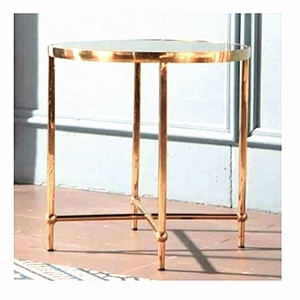 Table en acier inoxydable au design personnalisé avec finition en laiton avec dessus en verre Fabricant indien d'usine - Product Image 3