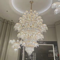 Lustre en cristal multi-niveaux sur mesure, luminaire suspendu de luxe pour hall d'hôtel, villa, plafond haut, salle de banquet