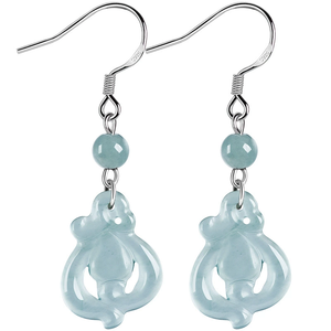 High-end natural jade blue water hollowed-out orchid-shaped earrings made of S925 <b>silver</b> and ice-grade jade for women - Product Image 4